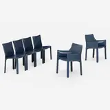 Mario Bellini, Cab chairs, set of six, leather over enameled steel, plastic