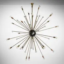 Sputnik chandelier by Modern, c. 1960, enameled steel, brass, glass, sold Jun 2025