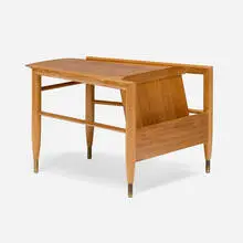 John Keal, Wedge table, model 99, c. 1955, mahogany, brass