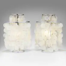 Verner Panton, Fun 2 TA table lamps, pair, 1964, mother-of-pearl, chrome-plated steel