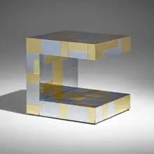 Cityscape occasional table by Paul Evans, c. 1970, chrome-plated steel, brass, sold Jun 2025