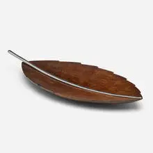 Hagenauer, Leaf dish, c. 1950, carved wood, nickel-plated brass