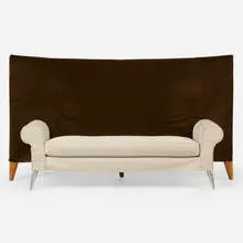 Royalton sofa by Philippe Starck, 1991, upholstery, cast aluminum, cherry, sold Jun 2025
