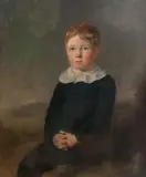 British School, 19th century, Portrait of a young boy in a blue suit
