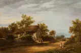 Figures by a cottage by Joseph Haslam Hawkesworth, sold Nov 2017