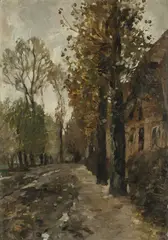 Thomas Herbst, Dorfstraße. Vor 1895, Öl auf Papier, auf Pappe aufgezogen