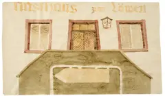 Kai Althoff, Ohne Titel (Zur ewigen Lampe), 1994, Aquarell, Bleistift und Farbstift auf dünnem Papier, an den Kanten fest auf Pappe montiert