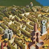 Ulrich Knispel, Landschaft mit rosa Feld, 1974, Öl auf Leinwand