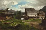 Albert Hertel, Gastein, Kirchbach mit Häusern, Um 1872, Öl auf Leinwand