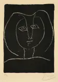 Tete de femme stylisée fond noir by Pablo Picasso, 1945, Lithographie auf Velin, sold Nov 2011