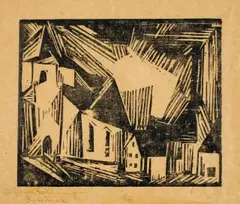 Kirche (Zirchow?) by Lyonel Feininger, 1918, Holzschnitt auf bräunlichem Papier, sold Nov 2011
