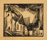 Kirche (Zirchow?) by Lyonel Feininger, 1918, Holzschnitt auf bräunlichem Papier, sold Nov 2011