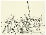 Ernst Wilhelm Nay, Ostseefischer, 1936, Rohr- und Tuschfeder in Schwarz auf Ingres-Bütten, umlaufend auf Papier montiert
