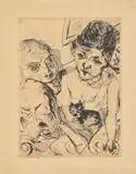 Max Beckmann, Der Abend (Selbstbildnis mit Battenbergs / Mitternacht), 1916, Kaltnadel auf chamoisfarbenem Japan