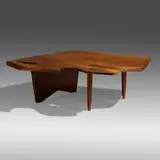 Exceptional Conoid coffee table by George Nakashima, 1963, English walnut, rosewood, sold Sep 2022