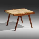 Grass-Seated stool by George Nakashima, c. 1965, walnut, sea grass cord, sold Sep 2022