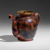 Exceptional teapot by George E. Ohr, 1897-1900, glazed earthenware, sold Sep 2022