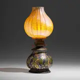 Rare and Early Grapevine lamp by Tiffany Studios, c. 1900, hand-blown Favrile glass, enameled bronze, sold Sep 2022