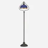 Handel and Steuben, Floor lamp with Leaf and Vine shade, c. 1920, patinated metal, hand-blown Blue Aurene glass