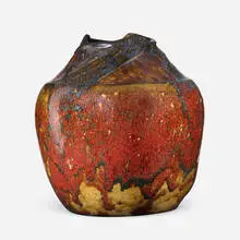 Vase by Raoul Lachenal, c. 1900, oxblood-glazed stoneware, sold Sep 2022