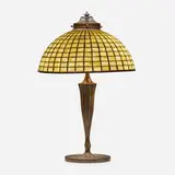 Plain Squares table lamp by Tiffany Studios, c. 1910, leaded glass, patinated bronze, sold Sep 2022