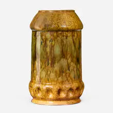 Large vase by George E. Ohr, 1895-96, glazed earthenware, sold Sep 2022