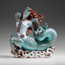 Exceptional mermaid sculpture by René Buthaud, c. 1935, faience, sold Sep 2022