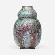 Fernand Rumèbe, Exceptional double gourd vase, c. 1915, crystalline-glazed stoneware