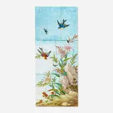 Théodore Deck, Three-tile frieze with lilies, birds, and butterfly, c. 1880, glazed porcelain