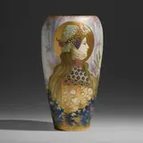 Allegory of Germany Amphora portrait vase by Stellmacher Nikolaus Kannhäuser for Riessner & Kessel, c. 1892, glazed and gilt porcelain, sold Sep 2022