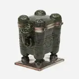 Edward I. Farmer, Chinoiserie inkwell, c. 1930, Chinese spinach green jade, sterling silver