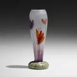 Fine marquetry vase with crocuses by Émile Gallé, c. 1900, padded and wheel-carved cameo glass, sold Sep 2022