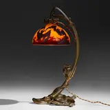 Émile Gallé, Rare Chauve Souris lamp, c. 1900, wheel-carved and acid-etched glass, bronze