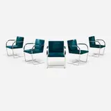 Brno chairs, set of five by Ludwig Mies van der Rohe, 1929 / 1982, velvet upholstery, stainless steel, sold Jun 2025