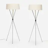 T. H. Robsjohn-Gibbings, Floor lamps model 201-M, pair, c. 1952, chrome-plated brass, enameled aluminum, linen shade
