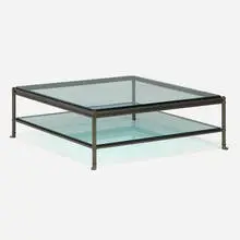 Holly Hunt, D'Orsay coffee table, c. 2010, patinated metal, glass