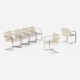 Brno chairs, set of six by Ludwig Mies van der Rohe, leather upholstery, stainless steel, sold Jun 2025