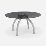 Ettore Sottsass, Spider dining table, 1986, enameled and powder-coated steel, tempered and smoked glass