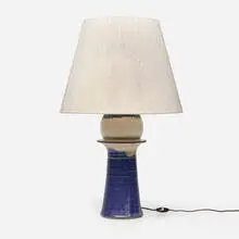 Carl Cunningham-Cole, Table lamp, c. 1965, glazed stoneware, cotton rope shade