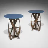 Modern, Occasional tables, pair, patinated steel, glass