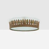 Modern, Ceiling lamp, patinated and gilt steel, textured glass