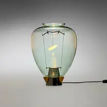 Umberto Riva, Veronese table lamp, 1984, Murano glass, aluminum, wood, brass