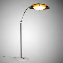 Stilux, Floor lamp, c. 1965, nickel-plated and lacquered metal, lacquered steel, marble, acrylic
