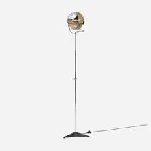 Frank Ligtelijn, Globe floor lamp, 1961, smoked glass, chrome-plated steel, aluminum, brushed and crackle-lacquered steel