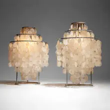 Verner Panton, Fun 1TM table lamps, pair, 1964, chrome-plated metal, stainless steel, mother-of-pearl