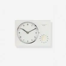 Max Bill, Wall clock and timer, c. 1954, glazed porcelain, chrome-plated brass, enameled aluminum, plastic