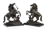 Guillaume Coustou the Elder, pair of large late 19th century patinated bronze models of 'The Marley Horses', patinated bronze