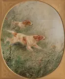 Charles Olivier de Penne, A pair of portraits of gundogs, oil on canvas