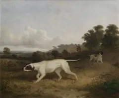 Edmund Bristow, Pointers in a landscape, oil on canvas