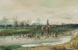 Michael Lyne, Horse and hounds, oil on canvas